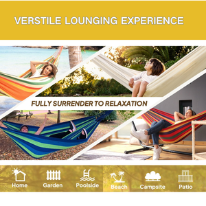 Hamac de jardin moderne et durable pour 2 personnes, en tissu, portable, en coton, avec support, meubles d'extérieur, chambre à coucher, salon, camping - Product Image 2