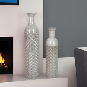 Lander Set of 2 Floor Tall Terra Cotta Texture Metal <strong>Flower</strong> <strong>Vase</strong> for Living Room - Product Image 6