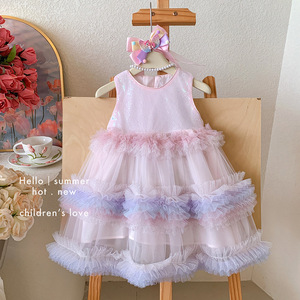 Vestido de Silueta Dimensional con Volantes de Varias Capas sin Mangas para Niñas, para Fiestas de Cumpleaños, Bodas y Otras Ocasiones - Product Image 1
