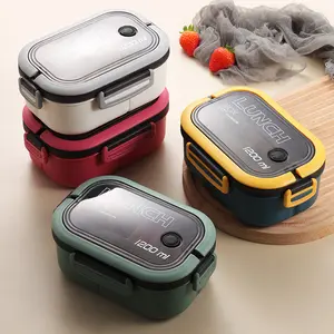 3 Roosters Eenvoudige Gepartitioneerde Draagbare Plastic Lunchbox Office Medewerker Student In De Magnetron Verwarmde Bento Lunchbox Met Servies