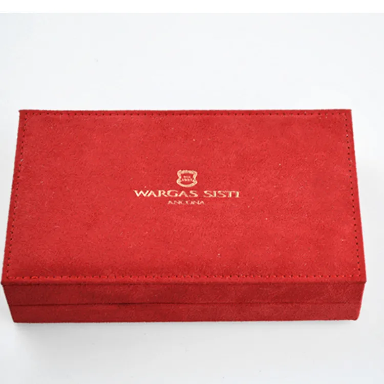 Novel personalisasi panas cap Logo Suede kotak perhiasan pernikahan liontin kalung anting-anting kemasan