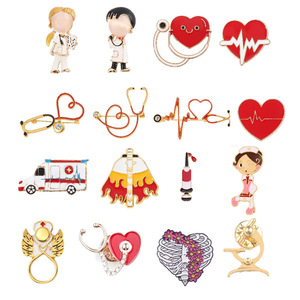 Série médica liga broche estetoscópio médico eletrocardiograma médico enfermeira órgão humano liga acessórios broche pin - Product Image 4