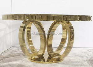 Mesa de comedor redonda y romántica para banquete, conjunto de mesa de boda con tapa de mármol y MDF de vidrio dorado, de acero inoxidable para eventos de Hotel y bodas - Product Image 4