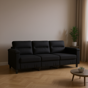 Sofá de 3 Plazas de Tela de Microfibra Negra con Patas de Metal, Diseño Moderno para Sala de Estar - Product Image 2