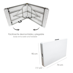 <b>Folding</b> Rectangular <b>Table</b> HDPE 180x74x74 cm. <b>White</b> Color - Product Image 4