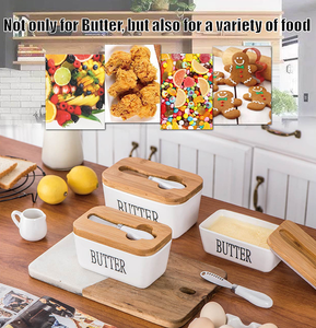 Boîte à beurre rectangulaire en céramique personnalisable avec couvercle en bambou et couteau – Nouveauté très demandée pour le stockage alimentaire - Product Image 6