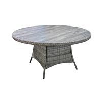 Table à manger ronde en rotin 6 places avec trous pour parasol en verre céramique, design moderne, prix de gros usine, mobilier de jardin extérieur