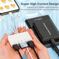 Lecteur de cartes mémoire 5-en-1, adaptateur USB OTG, lecteur de cartes SD pour téléphone/tablette, appareils USB-C/USB-A, emplacements Micro SD, charge d'alimentation, imprimante