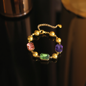 Fashion <b>Beaded</b> <b>Bracelet</b> PVD <b>Gold</b> Plated 316L Stainless Steel Sustainable Resistant Multi Color Gemstone Design - Product Image 3