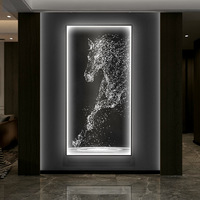 Luxury Home Decor HD Printed Canvas Painting Running Horse Crystal Porcelain Home Decor and Wall Art With LED Light