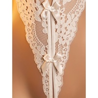 B963 Lingerie Teddy blanche pour femme, col halter, décolleté plongeant en V, dentelle florale, bretelles en résille, nœud en satin, dos ouvert
