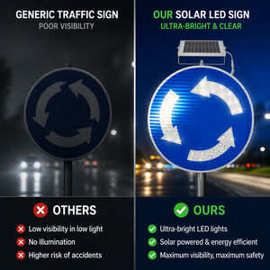 <span class=keywords><strong>Panneau</strong></span> de signalisation routière circulaire à LED solaire clignotant, étanche IP65, pour la sécurité routière - Product Image 3