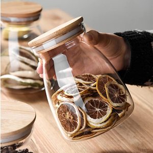 กระป๋องแก้วใสใส่อาหารพร้อมฝาไม้ไผ่สุญญากาศขวดแก้วใสสำหรับกาแฟเสิร์ฟชาแป้งน้ำตาลขนม<span class=keywords><strong>คุกกี้</strong></span> - Product Image 2
