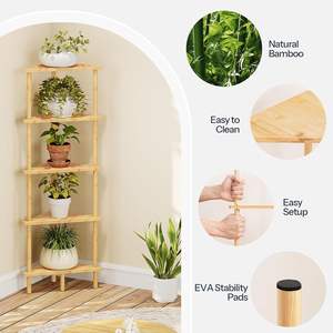 Небольшое пространство 5-ярусная бамбуковая угловая книжная полка современный дизайн многоцелевой стеллаж для легкой сборки гостиной натуральный - Product Image 5