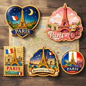 Aimant de réfrigérateur en bois époxy de forme irrégulière personnalisée, souvenir de la Tour Eiffel de <span class=keywords><strong>Paris</strong></span> - Logo de voyage France - Product Image 5