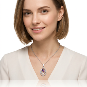 Collar con colgante de pera de plata de ley 925 – Diseño de lágrima pavé con elegantes detalles brillantes - Product Image 3