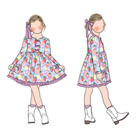 Nouvelle Robe Longue à Volants et Manches Longues 2026, Motif Créatif en Forme de Fruit, Imprimé Frais, 2 Poches Latérales, Nœud Papillon Avant