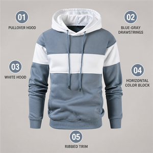 Sudadera con Capucha para Hombre, Diseño de Paneles Horizontales, Color Block, Corte Regular, Informal, de Algodón Tejido, con Capucha Blanca, para Otoño - Product Image 2