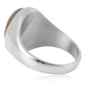 yunnique Men's Stainless Steel Tiger Eye <b>Ring</b> Bezel Setting Silver Color Geometric Design Gift Jewelry - Product Image 4