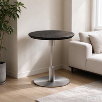 Table d'appoint ronde à hauteur réglable, plateau en bois, base en métal, table d'appoint moderne pour salon, table à café, table d'appoint pour canapé