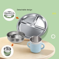 Nouvel ensemble de vaisselle pour bébé en acier inoxydable 304 sans BPA, assiette à ventouse en silicone avec bol divisé pour l'alimentation des enfants