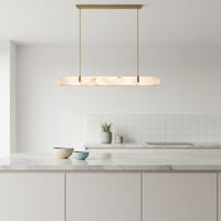 Lámpara de Techo Larga de Estilo Francés con Detalles en Mármol, Lámpara de Araña de Techo Alto con Tiras de Cobre para Villas, Hoteles, Restaurantes y Bares