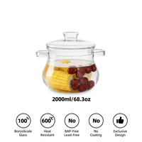 Marmite en verre borosilicate transparente de 2000 ml / 67,6 oz avec couvercle, vente en gros, OEM, ODM, marque privée, en vrac