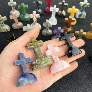 Wholesale Natural Semi-Precious Stone Crystal Obsidian Cross Gravestone Carvings Crystal Tombstone