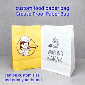 Sac en papier SOS personnalisé avec logo, résistant à la graisse, recyclé, blanc, kraft, pour emporter, faire des courses, livrer, emballer des repas, du pain - Product Image 2