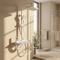 Ensemble de douche de salle de bain de luxe en aluminium finition piano, avec robinet de douche à jet doux et effet pluie, affichage de la température, LED blanc et gris anthracite