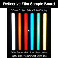 Échantillon de film réfléchissant 6 couleurs : blanc, orange, rouge, cyan, vert, jaune – Kit d'affichage de matériaux pour panneaux de signalisation avec tubes prismatiques côtelés