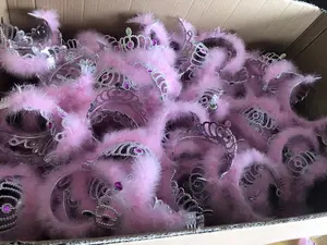 Wholesale Cheap Birthday Girl Princess Feather And Plastic Tiara Crown For Party Decoration