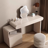 Coiffeuse de luxe légère en bois massif avec miroir et meuble de rangement, haut de gamme, pour chambre à coucher, style classique moderne Wabi-Sabi, petite table de maquillage