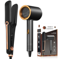 Ensemble de coiffage 2 en 1 : Sèche-cheveux à ions négatifs et lisseur multi-températures, fer à lisser à la kératine, soin capillaire pour salon et usage domestique