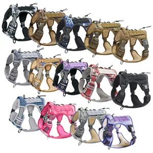 Durável Tactical Large Dogs Arnês Não Puxar 1000D Nylon Ajustável Respirável Mesh Reflective Pet Dog Vest Harness