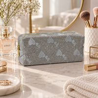 Pochette cosmétique en polyester et nylon avec paillettes argentées et fermeture éclair dorée pour l'école et les voyages
