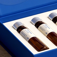 Boîte rigide en carton magnétique bleu moyen personnalisée pour 6 flacons de peptides, avec doublure en éponge, impression offset, pour usage en soins personnels