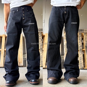 Jeans de diseñador de mezclilla japonesa selvedge negros lisos con botones, de pierna recta y corte holgado para hombre, personalizados por fabricante de mezclilla. - Product Image 2