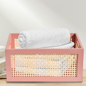 Panier de rangement multifonctionnel en bois naturel écologique avec poignées rose - Product Image 4