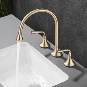 <span class=keywords><strong>Robinetterie</strong></span> sanitaire, robinets de salle de bain à montage sur plan, mélangeur de lavabo en laiton, robinet de lavabo à 3 trous avec eau chaude et froide - Product Image 6