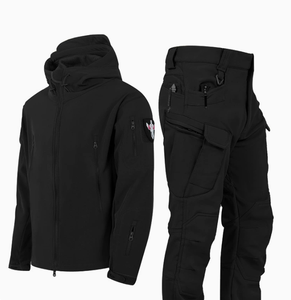 Combinaison de randonnée pour <span class=keywords><strong>homme</strong></span>, en softshell, doublée de polaire, chaude, décontractée, avec pantalon et veste rembourrés en velours, imperméable - Product Image 4
