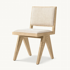 Fauteuil de salle à manger en tissu encadré RH JAKOB, 2 options de style avec/sans accoudoirs, pieds en bois massif et siège rembourré, design de dossier creux - Product Image 5