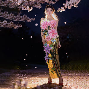 Novance Y5552 Productos <span class=keywords><strong>de</strong></span> Moda, Conjunto <span class=keywords><strong>de</strong></span> Dos Piezas Elegante, Vestidos Florales para Fiesta, Trajes <span class=keywords><strong>de</strong></span> Escenario Dorados sin Tirantes para Cantantes - Product Image 2