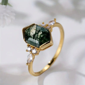 Anello esagonale Marquise per donna, gioielli da dito geometrici vintage in stile giardino e foresta - Product Image 2