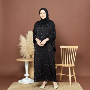Robe longue en satin noire de marque malaisienne traditionnelle, mode musulmane modeste, à manches longues pour femmes, élégante pour le quotidien et le bureau - Product Image 4