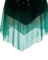 Robe de patinage artistique vert foncé dégradé avec strass, découpes en maille, pour performance scénique, pour femmes et filles