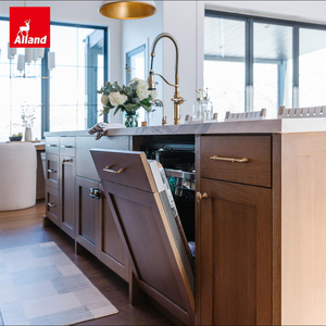Allandgroup, principales proveedores de cocinas en Estados Unidos, armario de cocina de alta gama con cubierta de madera de roble cerezo y encimera de mármol blanco de lujo, con gabinetes de pared. - Product Image 4