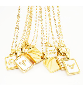 Donne in acciaio inossidabile impermeabile appannamento gratuito astrologia 12 segni zodiacali collana con ciondolo quadrato collane da donna gioielli - Product Image 2