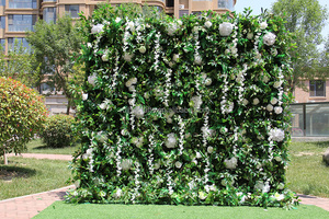 Fondo de pared de flores verdes blancas Fondo de pared de <span class=keywords><strong>seto</strong></span> de boj <span class=keywords><strong>artificial</strong></span> Fondo de pared de flores 8 pies x 8 pies para eventos - Product Image 5