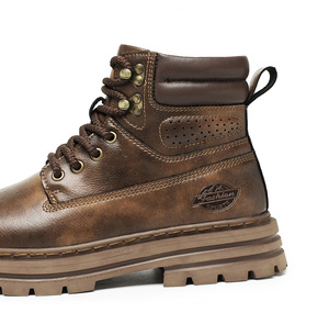 Bottines décontractées pour hommes pour hommes Design rétro vache en cuir véritable plate-forme épaisse hauteur de marche augmentant la botte Preppy élégante - Product Image 2